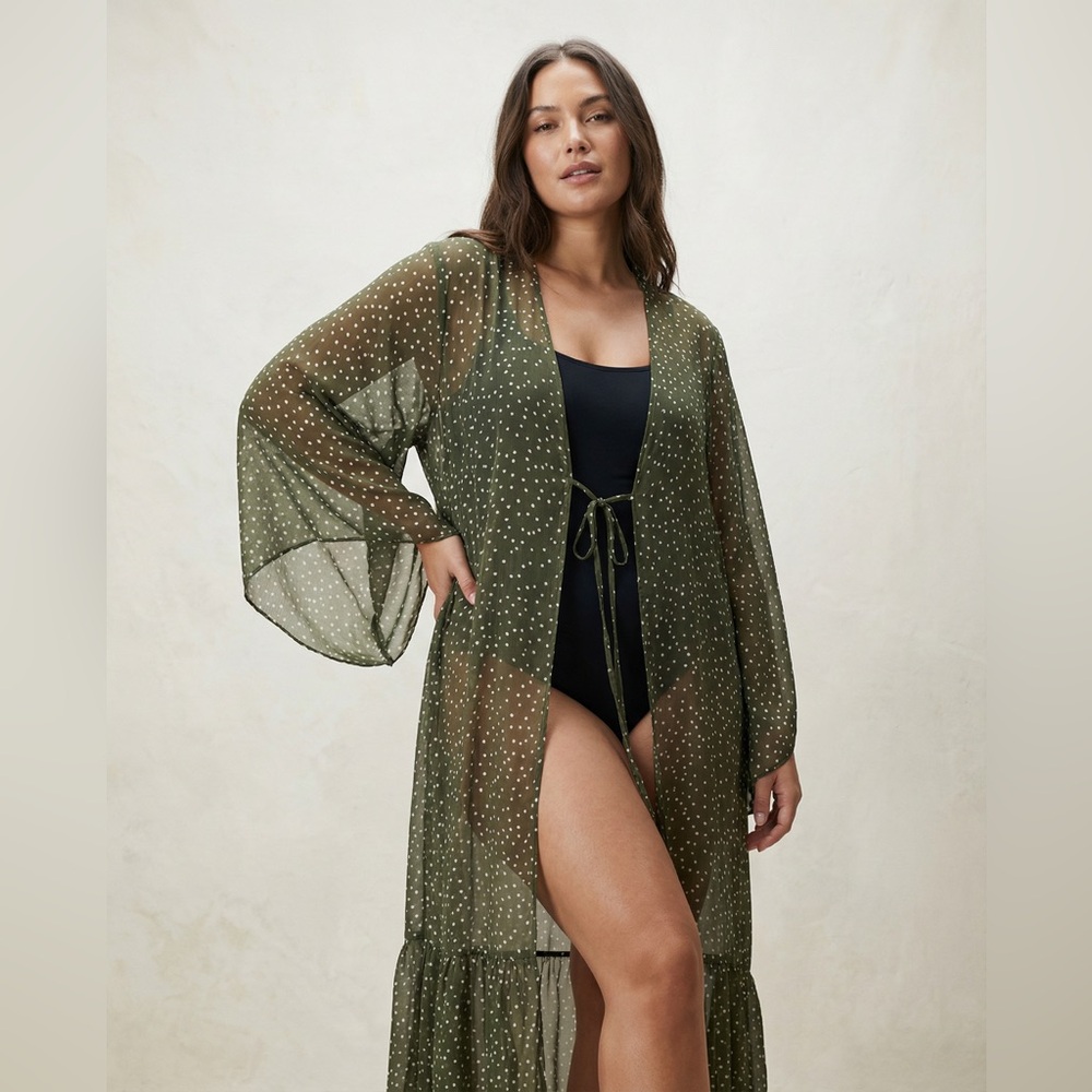 Adriana degreas 100% silk Sheer Green Polka Dot Kimono